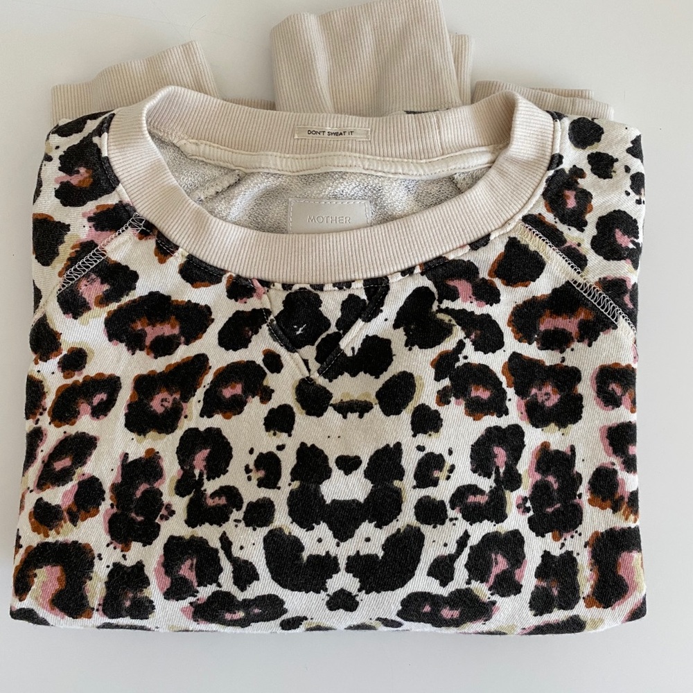 Mother Square Leopard Print Crewneck Pullover Top